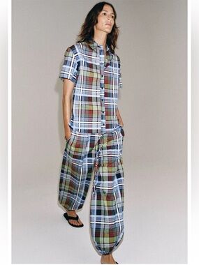 ZARA ZW Collection Plaid Balloon Pants & Shirt set